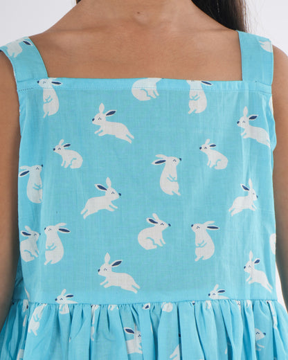 Anuttara Sky Blue Pure Cotton Flared Frock_FJG1015