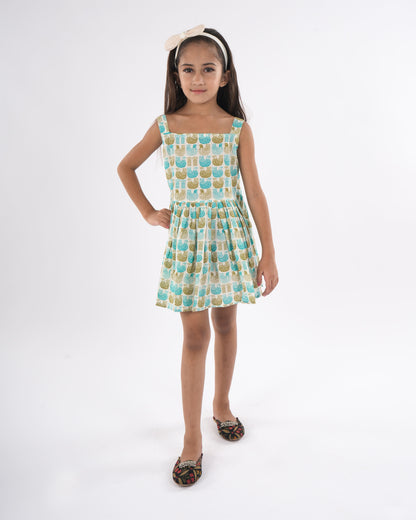 Anuttara Turquoise Pure Cotton Flared Frock_FJG1018