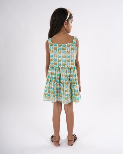 Anuttara Turquoise Pure Cotton Flared Frock_FJG1018