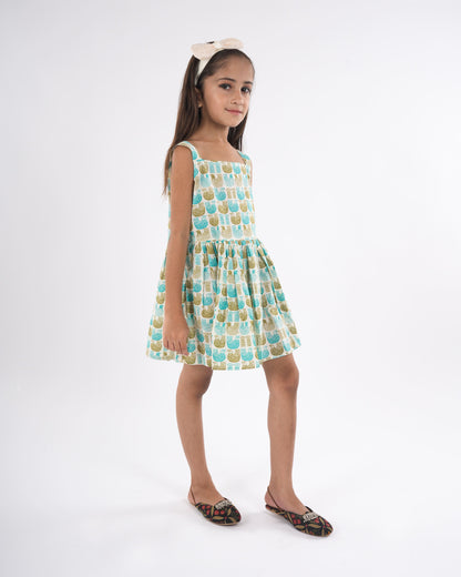 Anuttara Turquoise Pure Cotton Flared Frock_FJG1018