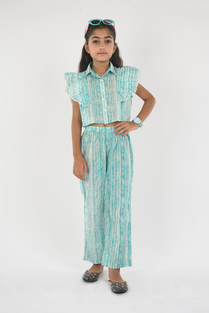 Anuttara Turquoise Pure Cotton Straight Co Ords Set_FJG1028