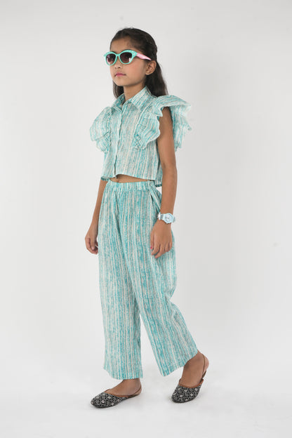 Anuttara Turquoise Pure Cotton Straight Co Ords Set_FJG1028
