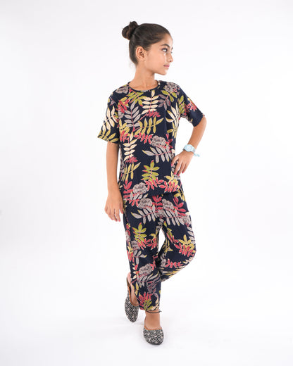 Anuttara Navy Blue Rayon Straight Co Ords Set_FJG1030