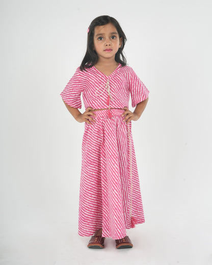 Anuttara Pink Pure Cotton Straight Top & Skirt Set_FJG1040