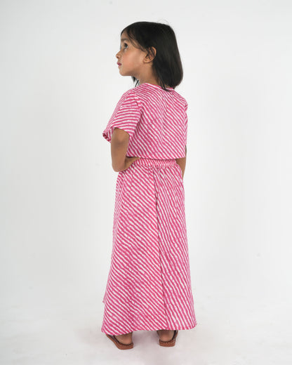 Anuttara Pink Pure Cotton Straight Top & Skirt Set_FJG1040