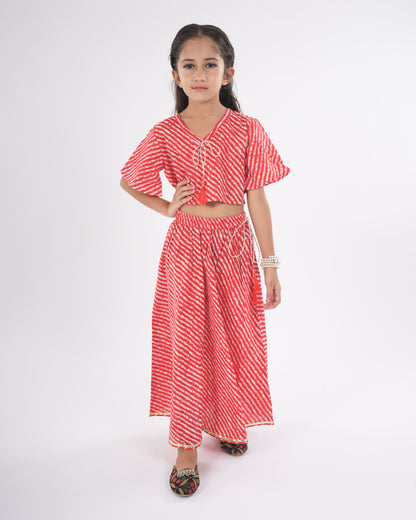 Anuttara Red Pure Cotton Straight Top & Skirt Set_FJG1041