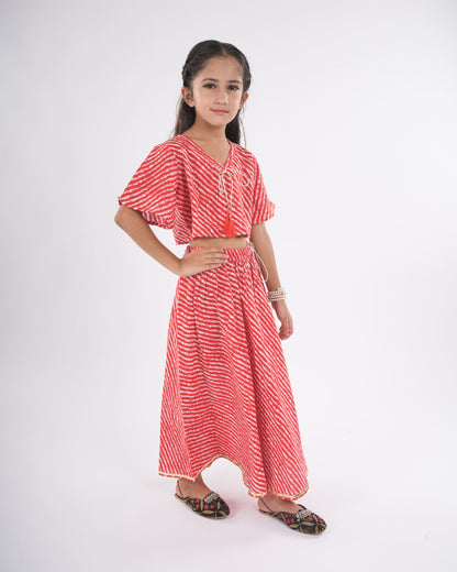 Anuttara Red Pure Cotton Straight Top & Skirt Set_FJG1041