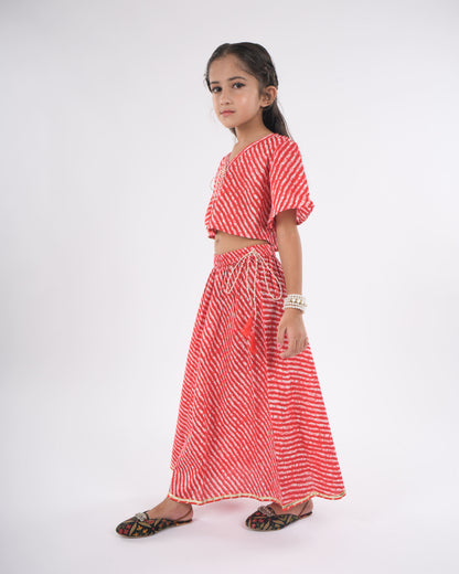Anuttara Red Pure Cotton Straight Top & Skirt Set_FJG1041
