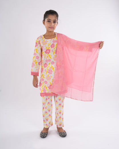 Anuttara Peach Pure Cotton Straight Kurta Pant & Dupatta Set_FJG1045