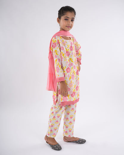 Anuttara Peach Pure Cotton Straight Kurta Pant & Dupatta Set_FJG1045