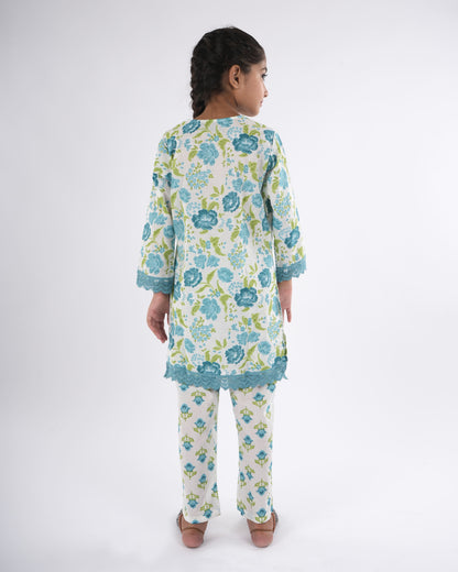 Anuttara Teal Pure Cotton Straight Kurta Pant & Dupatta Set_FJG1046