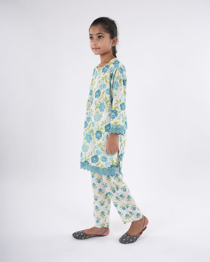 Anuttara Teal Pure Cotton Straight Kurta Pant & Dupatta Set_FJG1046