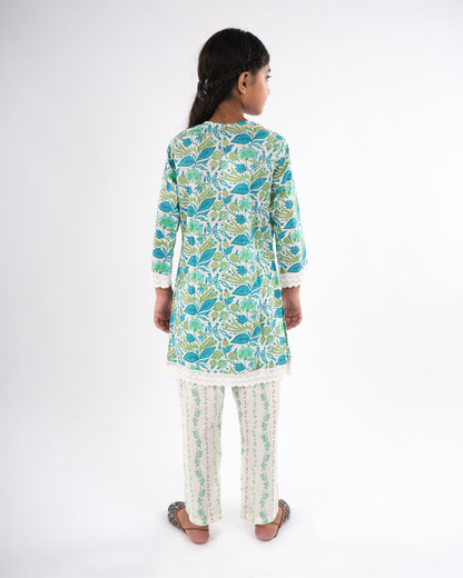 Anuttara Green Pure Cotton Straight Kurta Pant & Dupatta Set_FJG1048