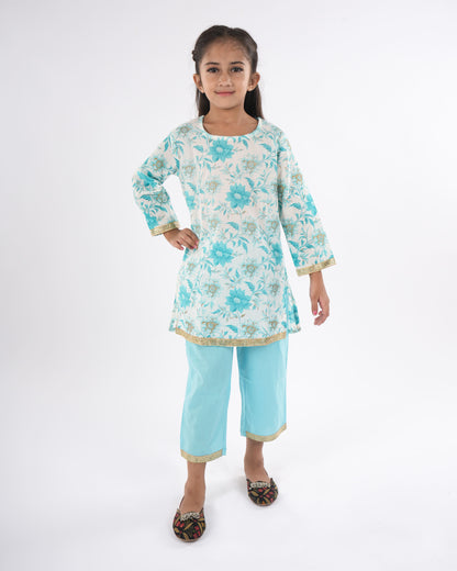 Anuttara Turquoise Pure Cotton Straight Kurta & Pant Set_FJG1050