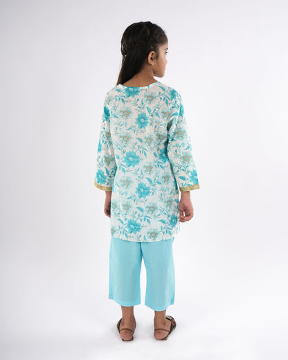 Anuttara Turquoise Pure Cotton Straight Kurta & Pant Set_FJG1050