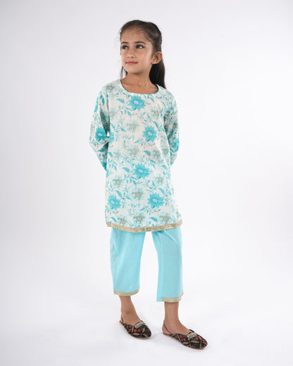 Anuttara Turquoise Pure Cotton Straight Kurta & Pant Set_FJG1050