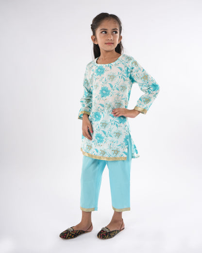 Anuttara Turquoise Pure Cotton Straight Kurta & Pant Set_FJG1050