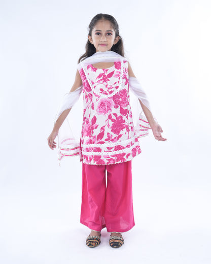 Anuttara Pink Pure Cotton Straight Kurta Palazzo & Dupatta Set_FJG1059