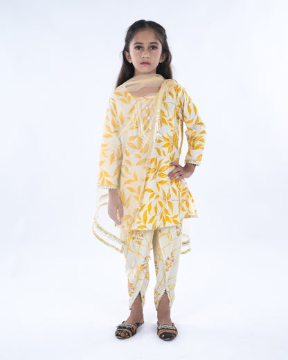 Anuttara Beige Pure Cotton Straight Kurta Dhoti Pant & Dupatta Set_FJG1061