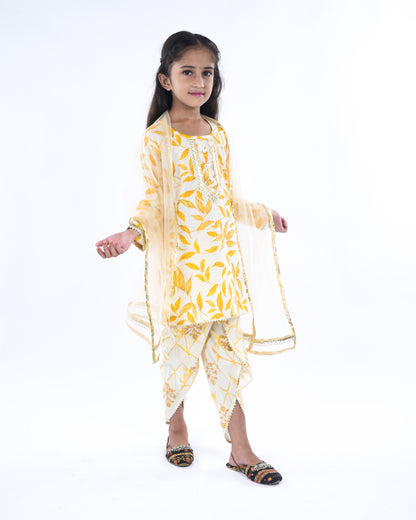 Anuttara Beige Pure Cotton Straight Kurta Dhoti Pant & Dupatta Set_FJG1061