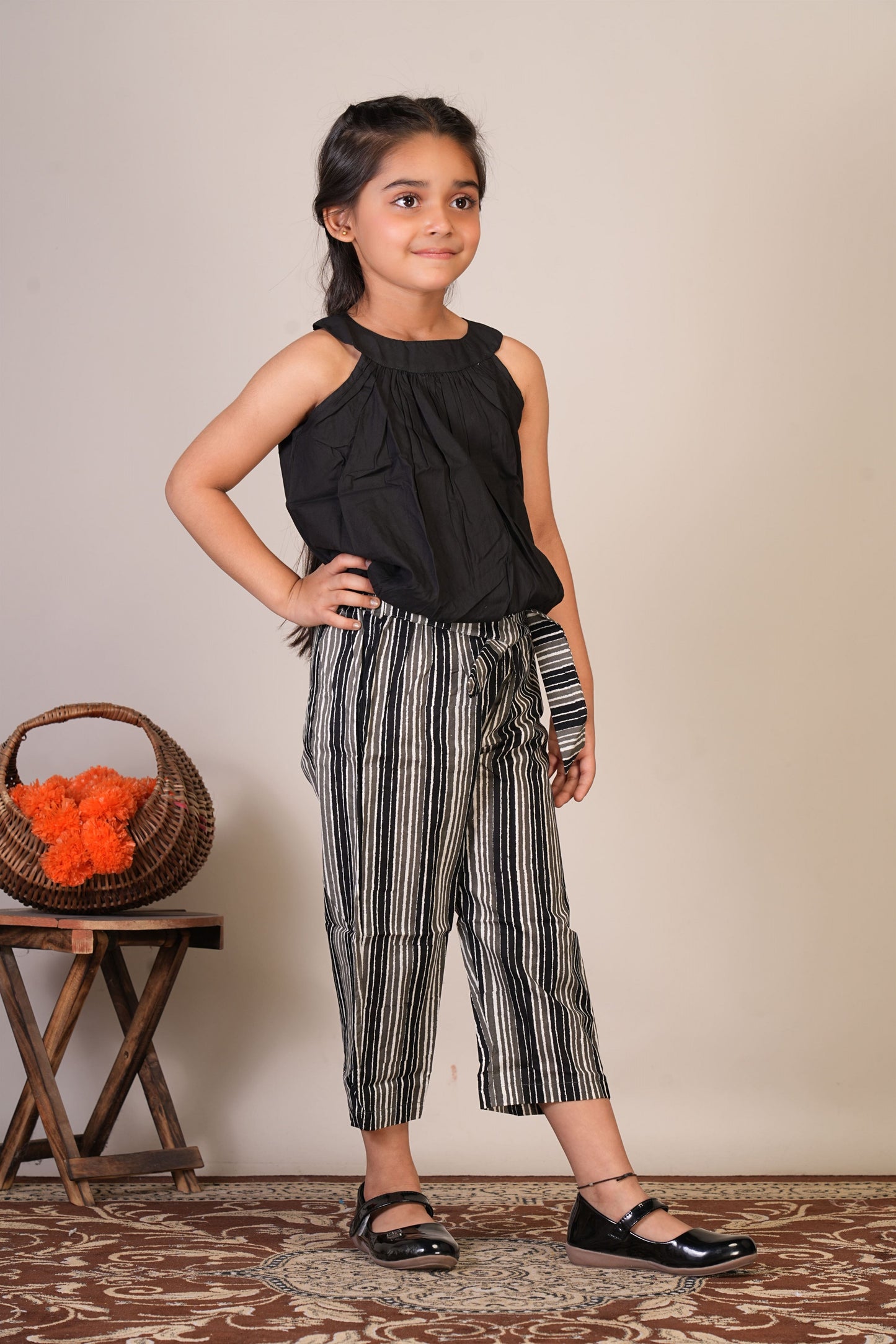 Anuttara Black Pure Cotton Straight Top & Trouser_FJG1066
