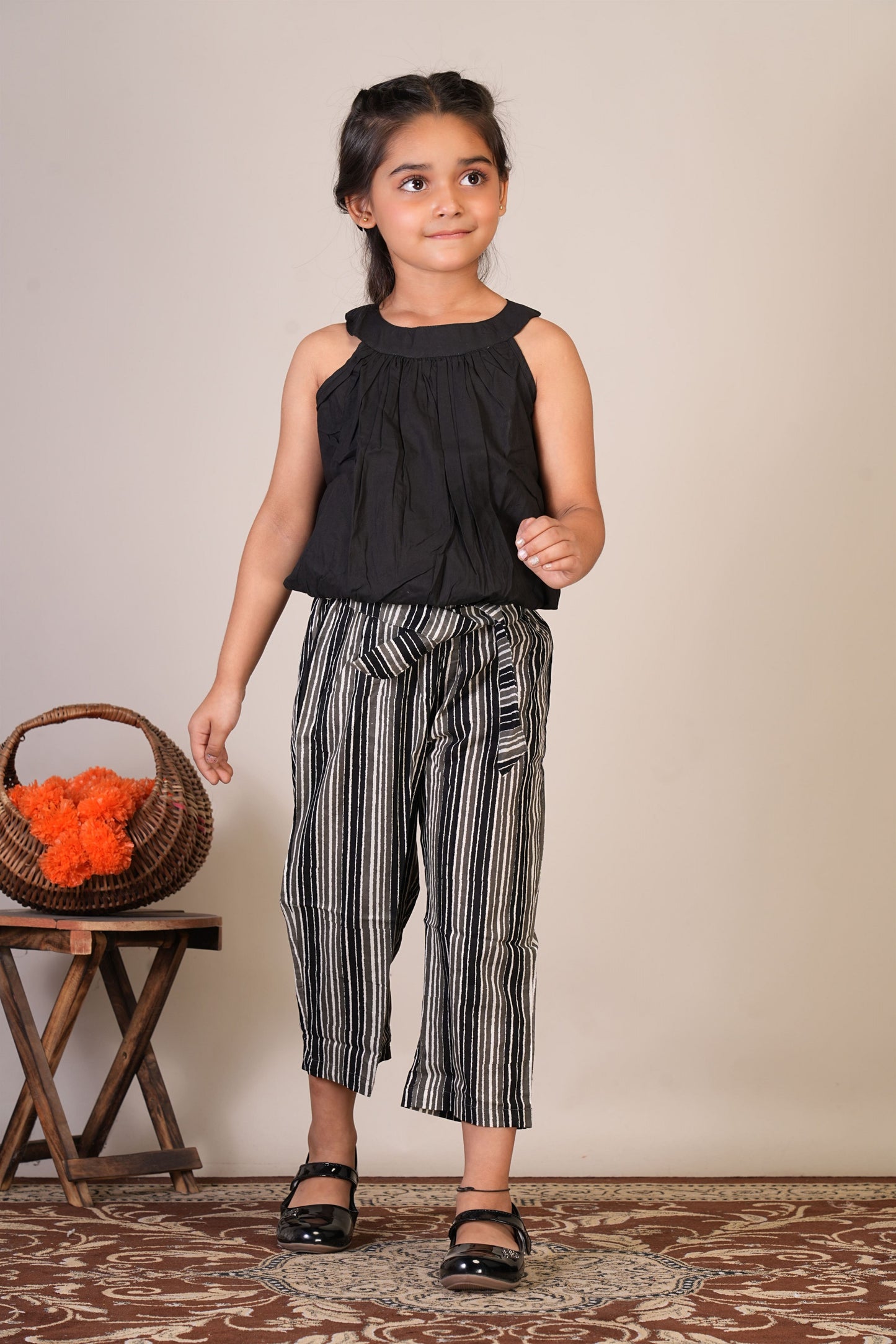 Anuttara Black Pure Cotton Straight Top & Trouser_FJG1066