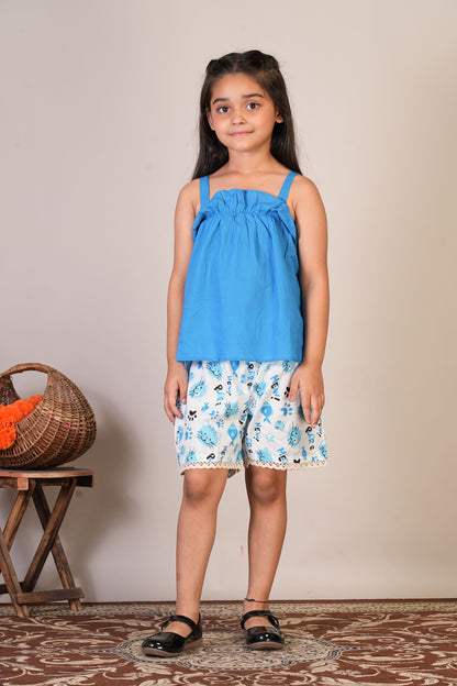 Anuttara Sky Blue Pure Cotton Straight Top & Short Pant_FJG1067