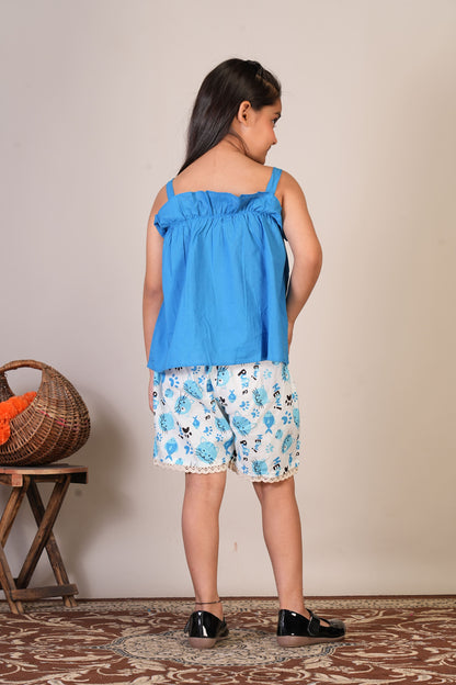 Anuttara Sky Blue Pure Cotton Straight Top & Short Pant_FJG1067