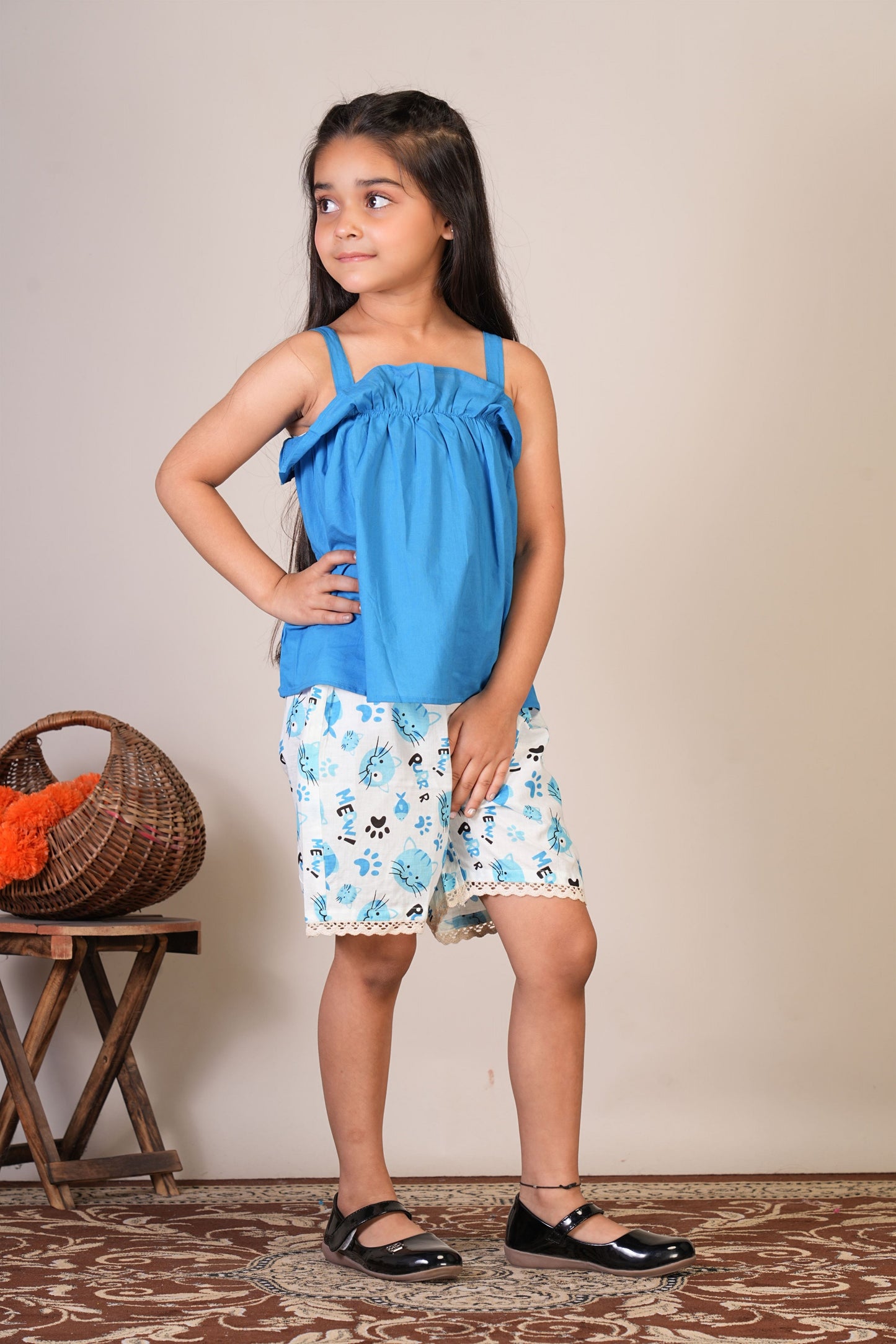 Anuttara Sky Blue Pure Cotton Straight Top & Short Pant_FJG1067