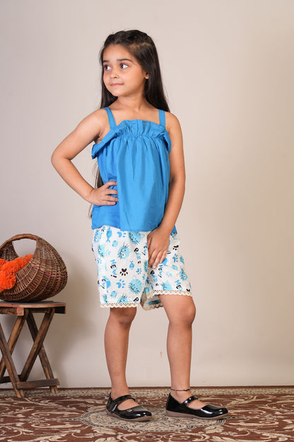 Anuttara Sky Blue Pure Cotton Straight Top & Short Pant_FJG1067