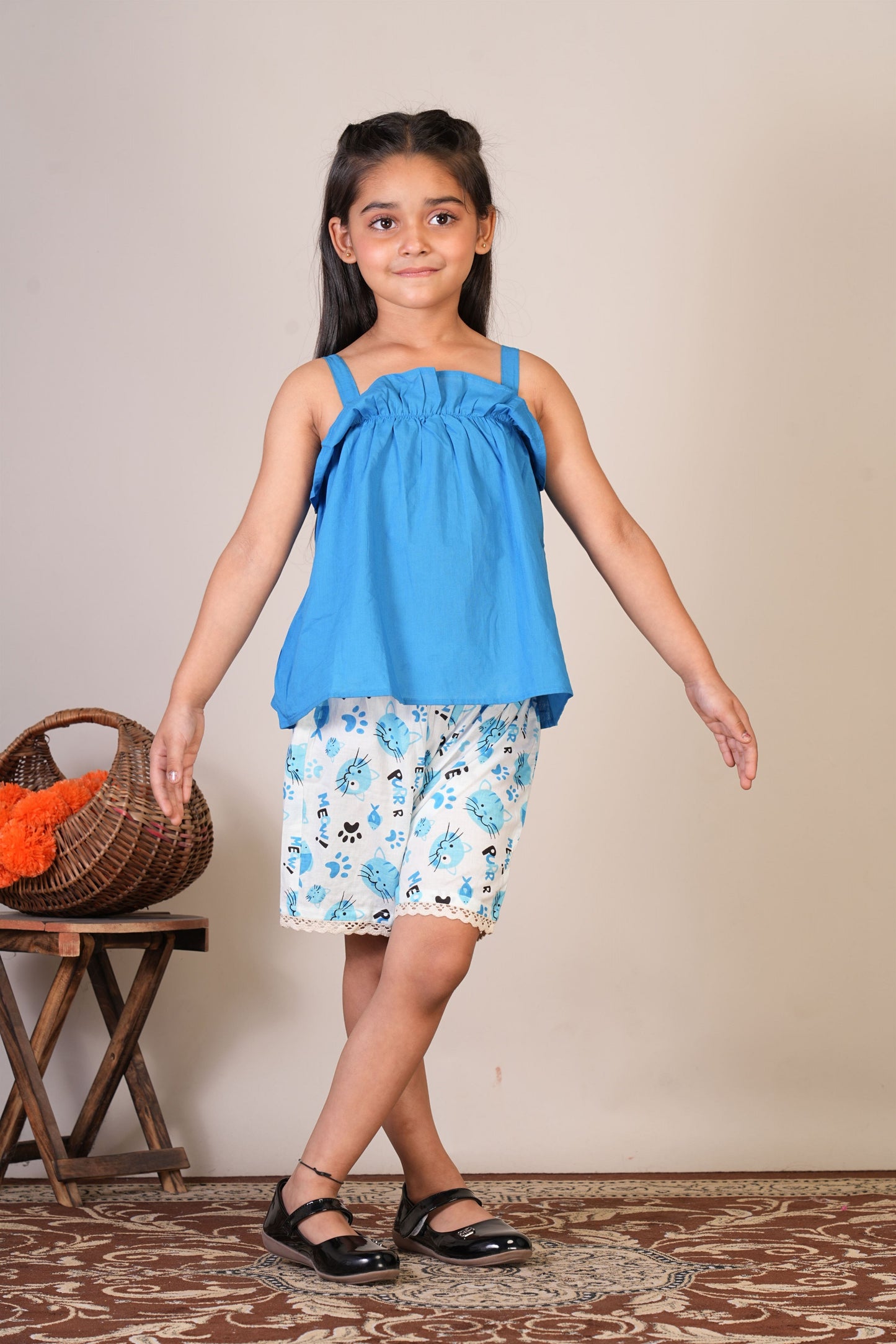 Anuttara Sky Blue Pure Cotton Straight Top & Short Pant_FJG1067