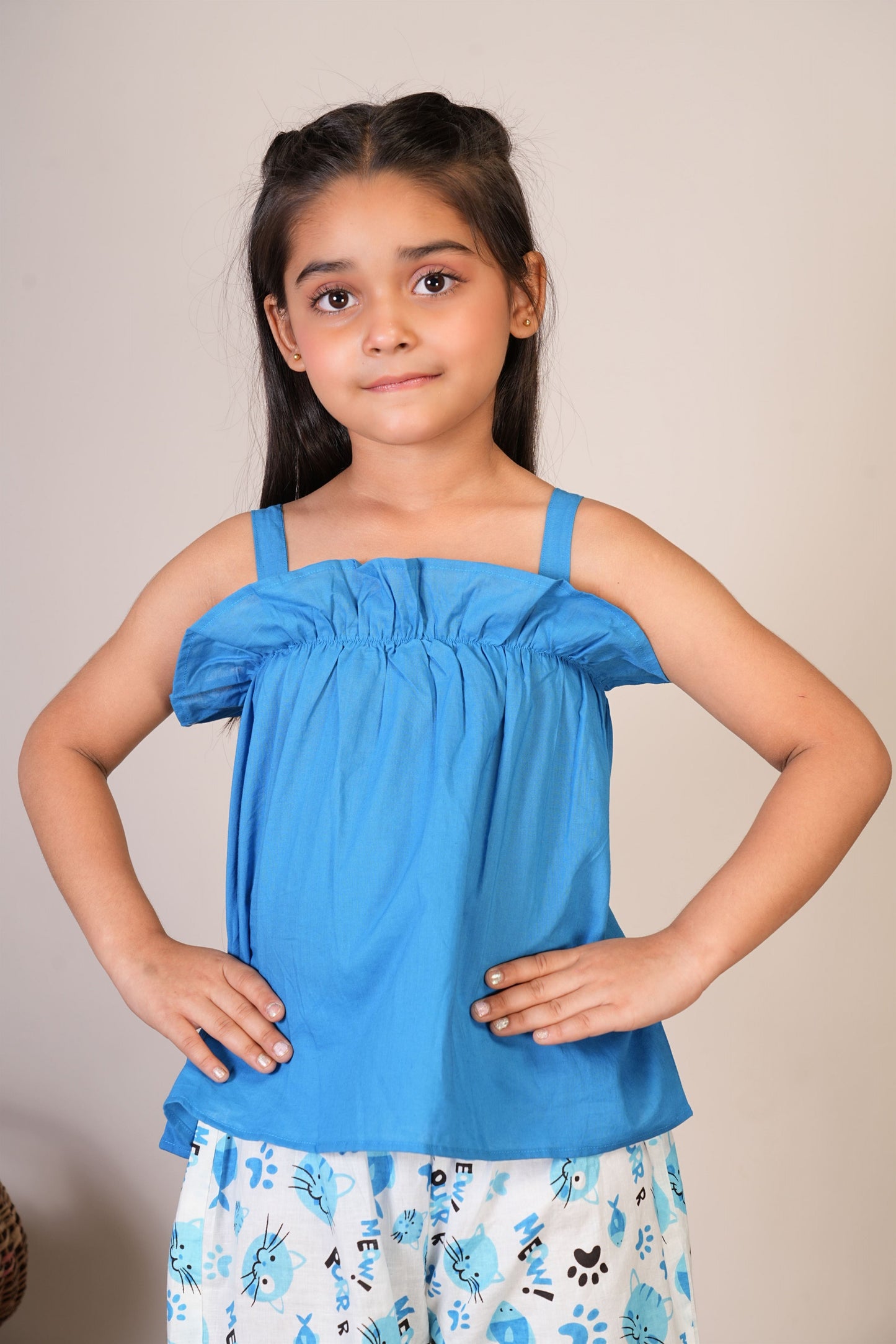 Anuttara Sky Blue Pure Cotton Straight Top & Short Pant_FJG1067