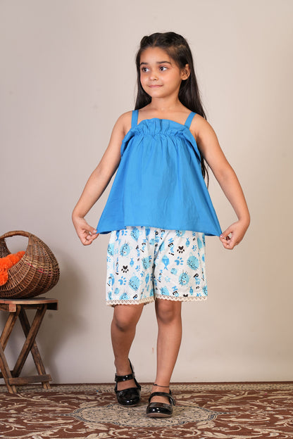 Anuttara Sky Blue Pure Cotton Straight Top & Short Pant_FJG1067