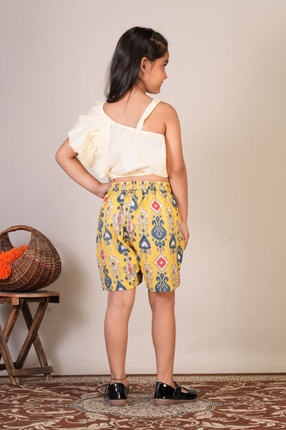 Anuttara Off White Pure Cotton Straight Crop Top & Short Pant_FJG1068