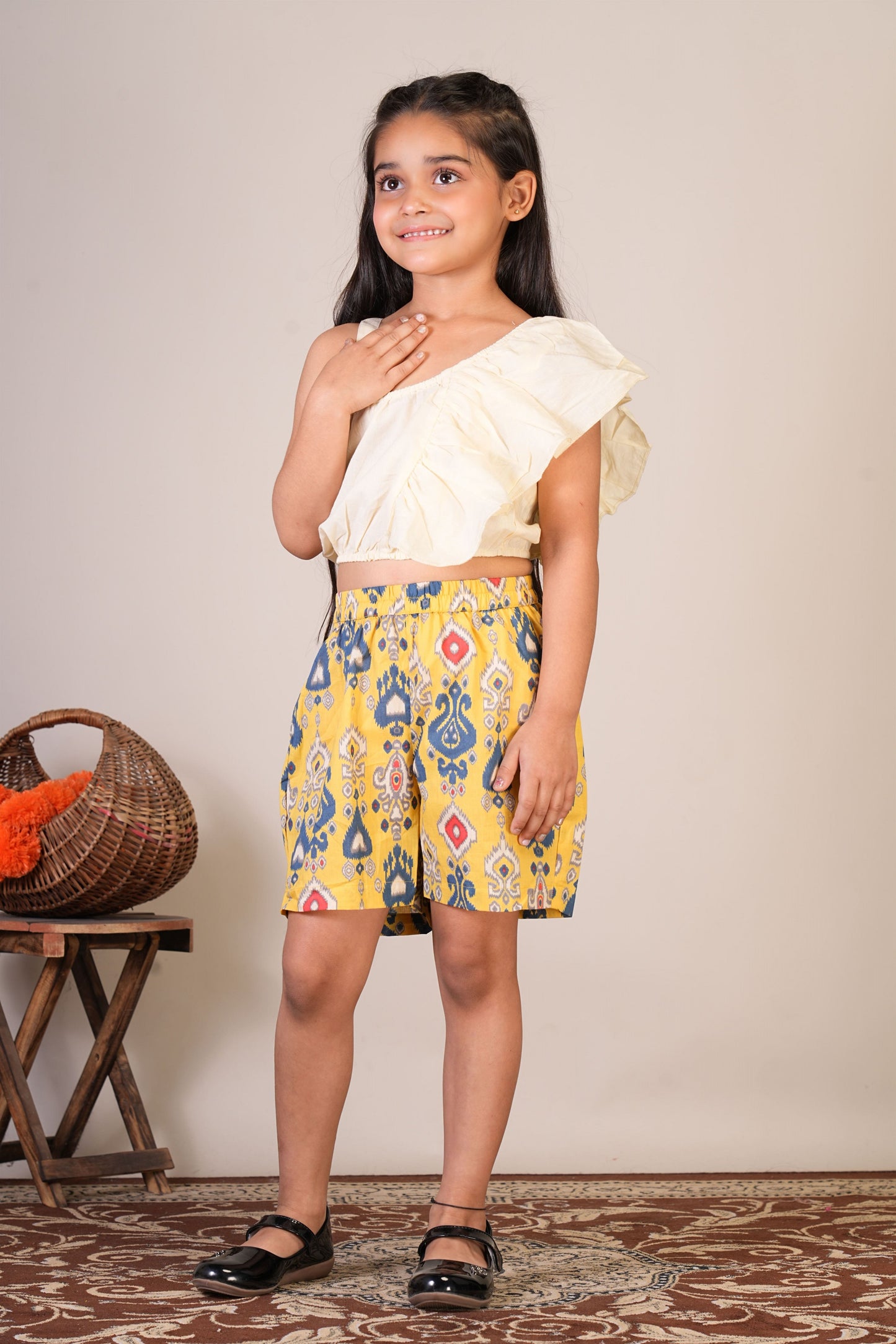 Anuttara Off White Pure Cotton Straight Crop Top & Short Pant_FJG1068