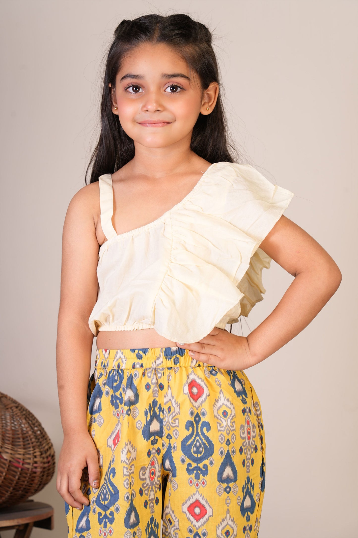 Anuttara Off White Pure Cotton Straight Crop Top & Short Pant_FJG1068