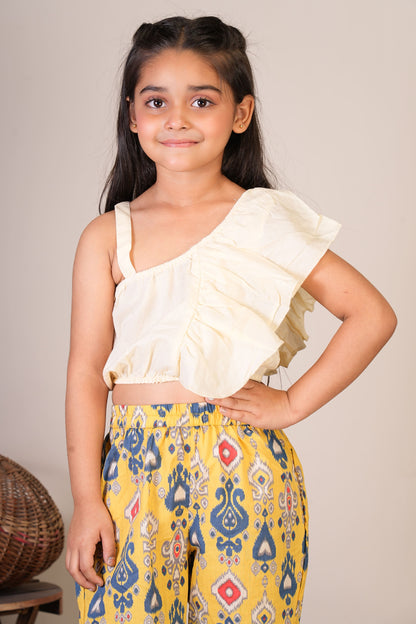 Anuttara Off White Pure Cotton Straight Crop Top & Short Pant_FJG1068