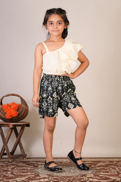 Anuttara Off White Pure Cotton Straight Crop Top & Short Pant_FJG1071