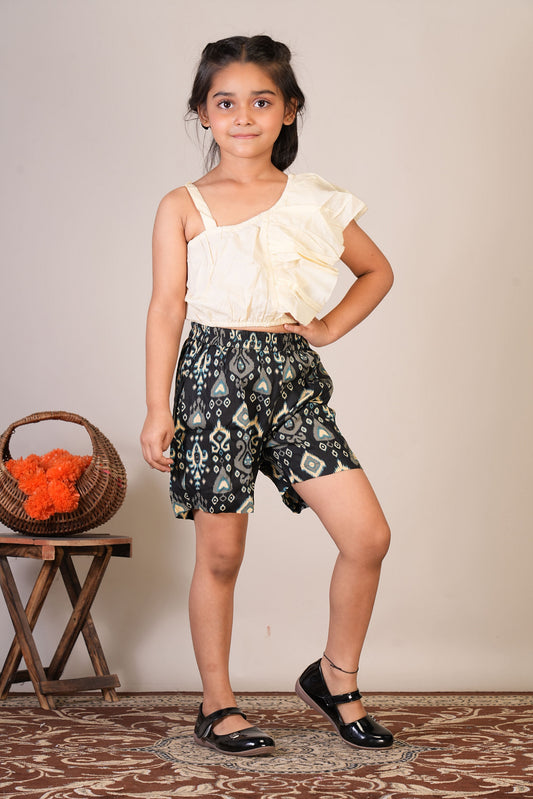 Anuttara Off White Pure Cotton Straight Crop Top & Short Pant_FJG1071