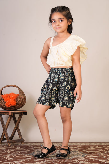 Anuttara Off White Pure Cotton Straight Crop Top & Short Pant_FJG1071