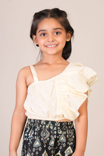 Anuttara Off White Pure Cotton Straight Crop Top & Short Pant_FJG1071