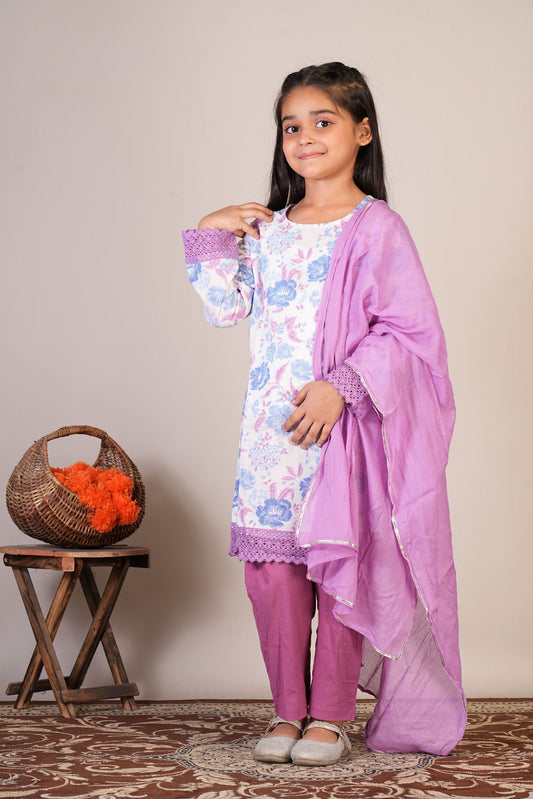 Anuttara Multicolor Pure Cotton Straight Kurta, Pant & Dupatta Set_FJG1073