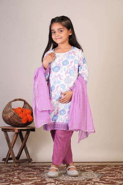 Anuttara Multicolor Pure Cotton Straight Kurta, Pant & Dupatta Set_FJG1073