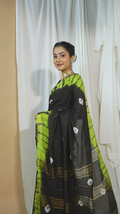 Anuttara Women's Bhagalpuri Multicolor Silk Blend Leheriya with Maheshwari Border Ethnic Saree With Blouse_AFS1522-FS